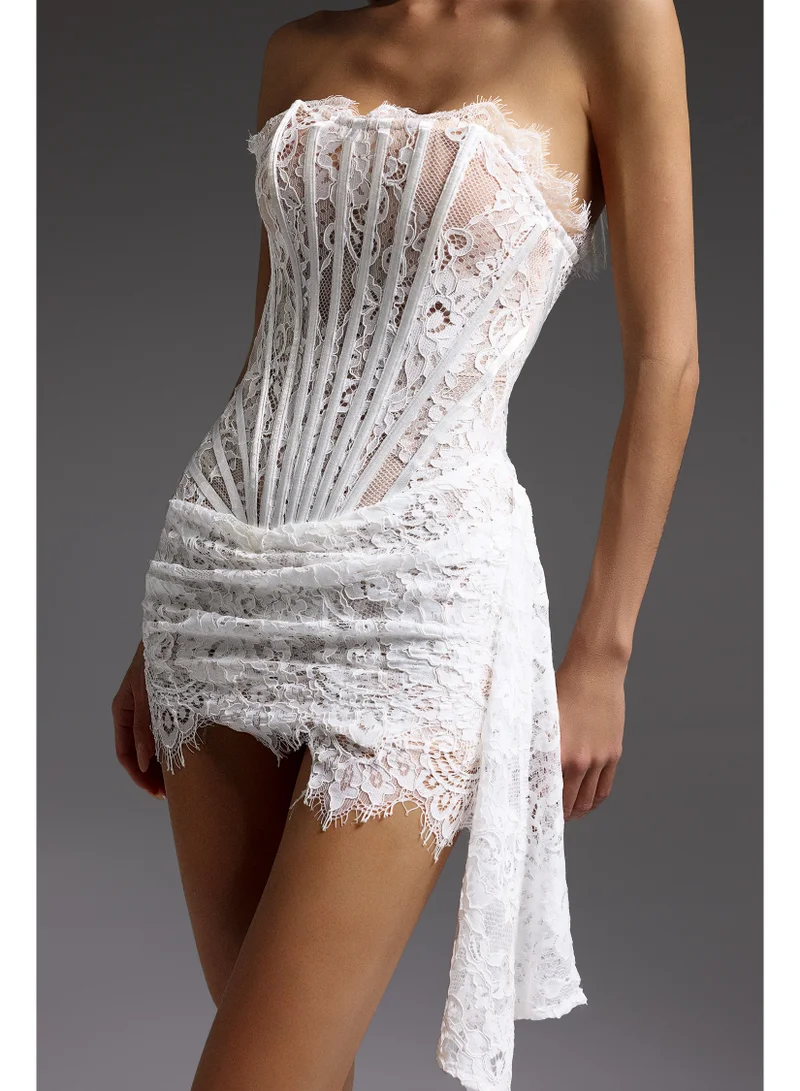 Bella Barnett  Rosel Asymmetric Lace Mini Dress - White for Women | Best Price UAE